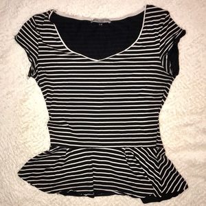 Purchased in Europe black striped peplum top